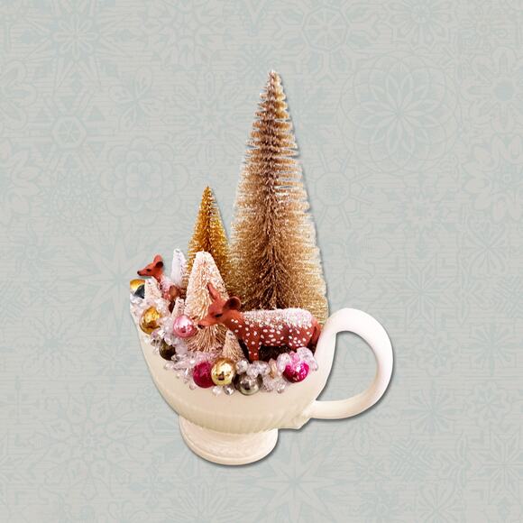 Wintery Forest with Grazing Deer Christmas Assemblage in China Gravy Boat - Picture 3 of 5